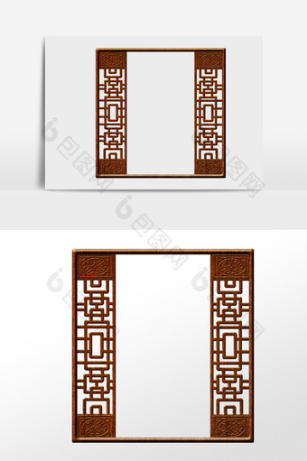手绘中国风复古古风窗框门框插画图片