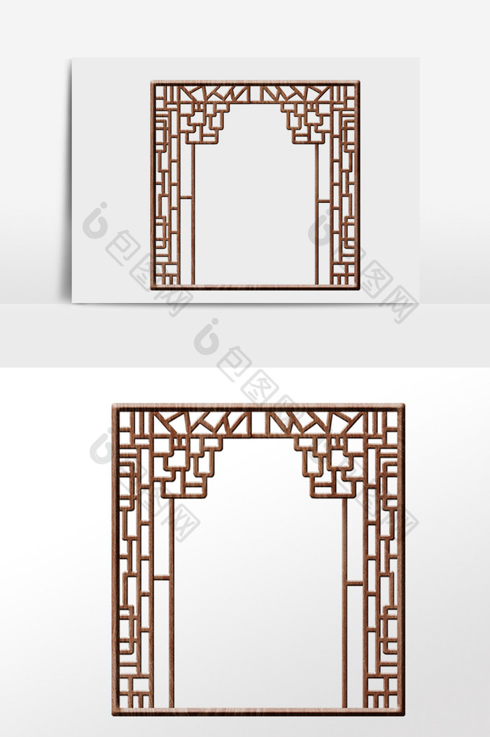 手绘中国风复古古风窗框插画