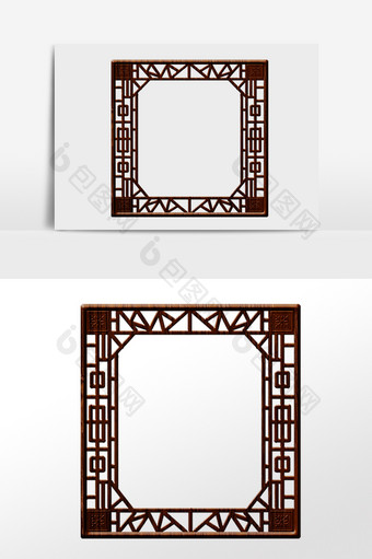 手绘中式复古镂空窗框插画图片