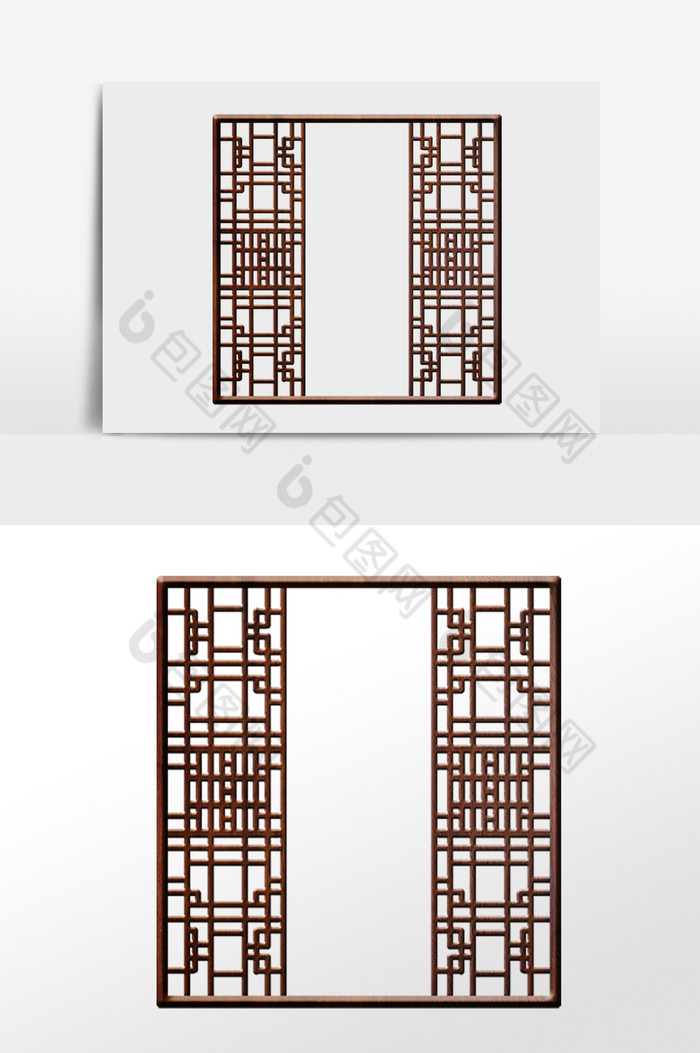 手绘中国风复古古风窗框屏风插画 Ai素材 包图网