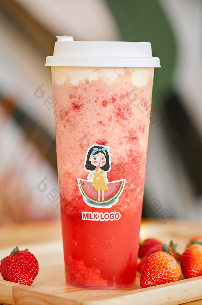 新鲜水果草莓饮料饮品美食奶茶店包装样机