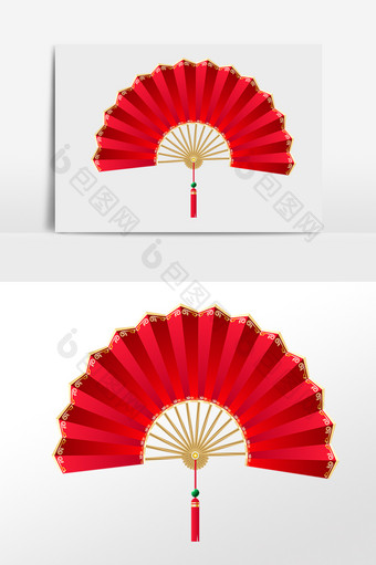 中国风红色折扇扇子插画图片