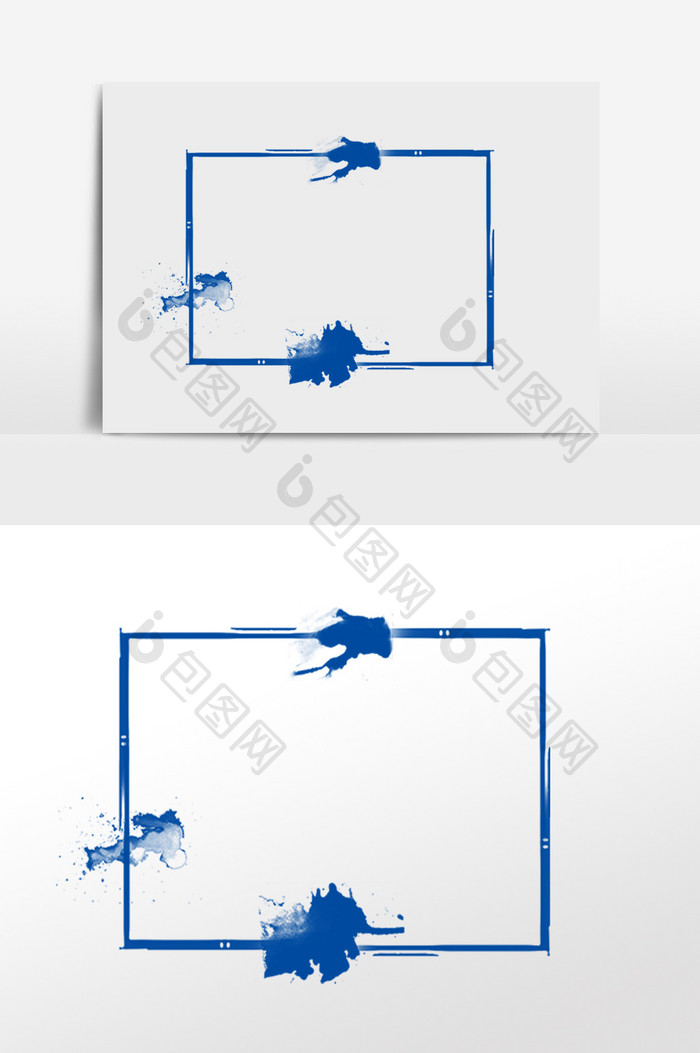 水墨蓝色墨迹边框