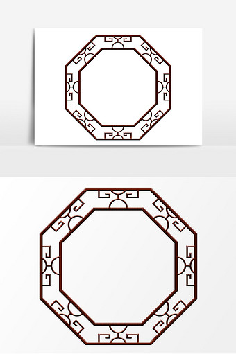 中式木质窗户框元素