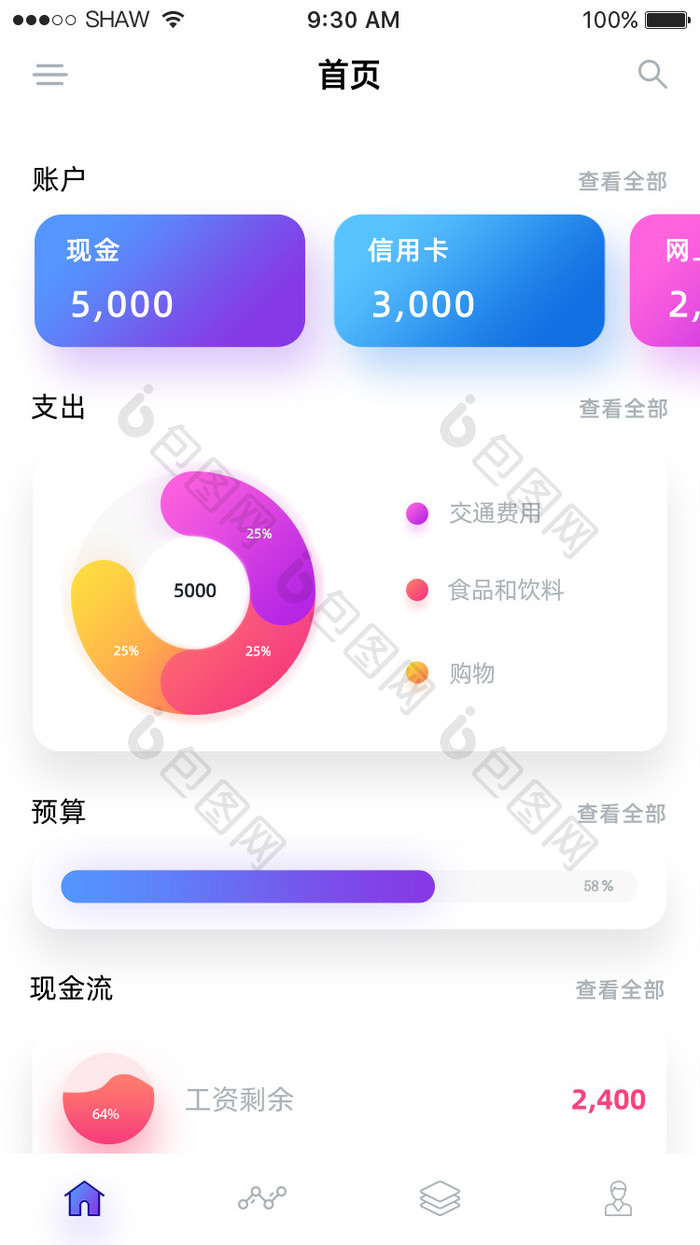 炫彩渐变金融理财app首页滚屏界面动效