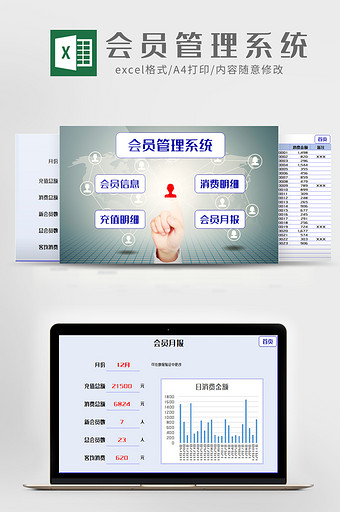 灰蓝店铺零售会员管理系统EXCEL模板图片