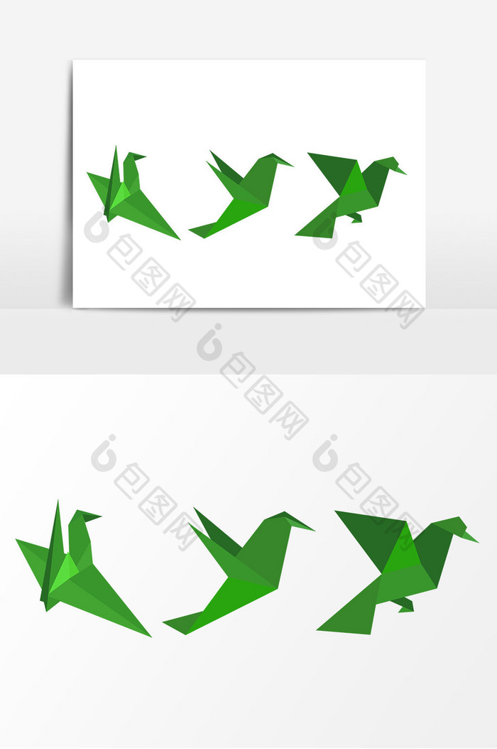 绿色折纸飞鸟矢量元素