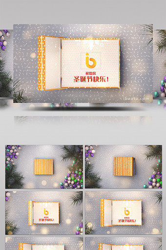 圣诞礼盒打开揭示标志祝福语动画AE模板图片