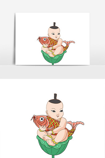 福娃年画娃娃中国风福娃坐莲童子