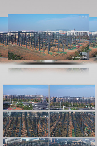 震撼航拍建设施工中的钢结构厂房吊装工程图片