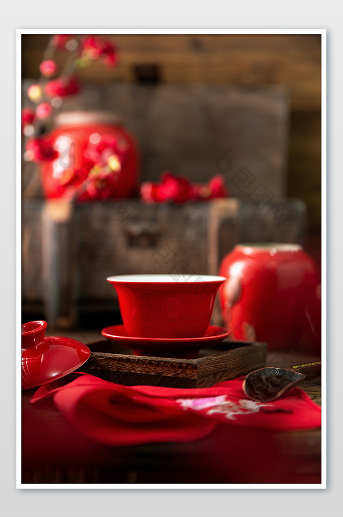 中式茶杯茶具茶海报摄影图片图片