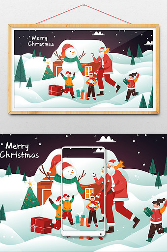 卡通圣诞节平安夜圣诞老人庆祝背景横幅插画图片