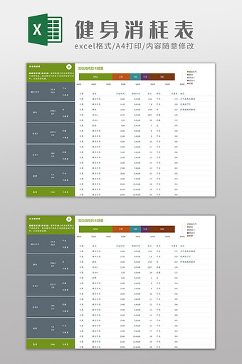 健身活动消耗跟踪表Excel模板图片