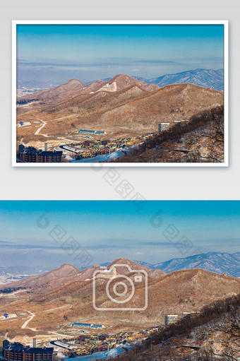 北方冬季滑雪场俯拍景观山峰图片