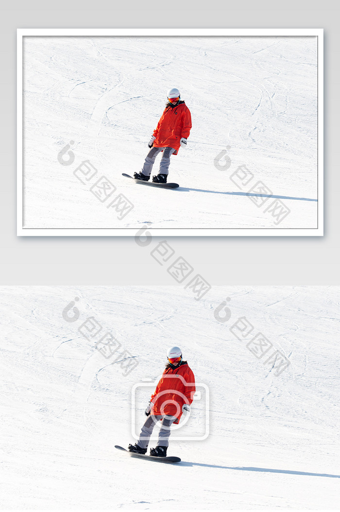 红色衣服滑雪运动人物