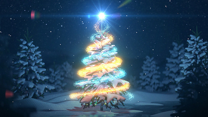 魔法光线粒子缠绕圣诞树展示祝福语AE模板