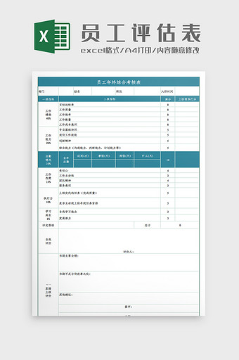 员工年终评估表自动评分表Excel模板图片