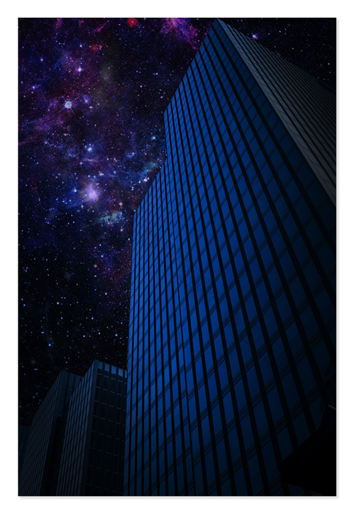 暗夜系仰望高楼星空夜空海报背景图片