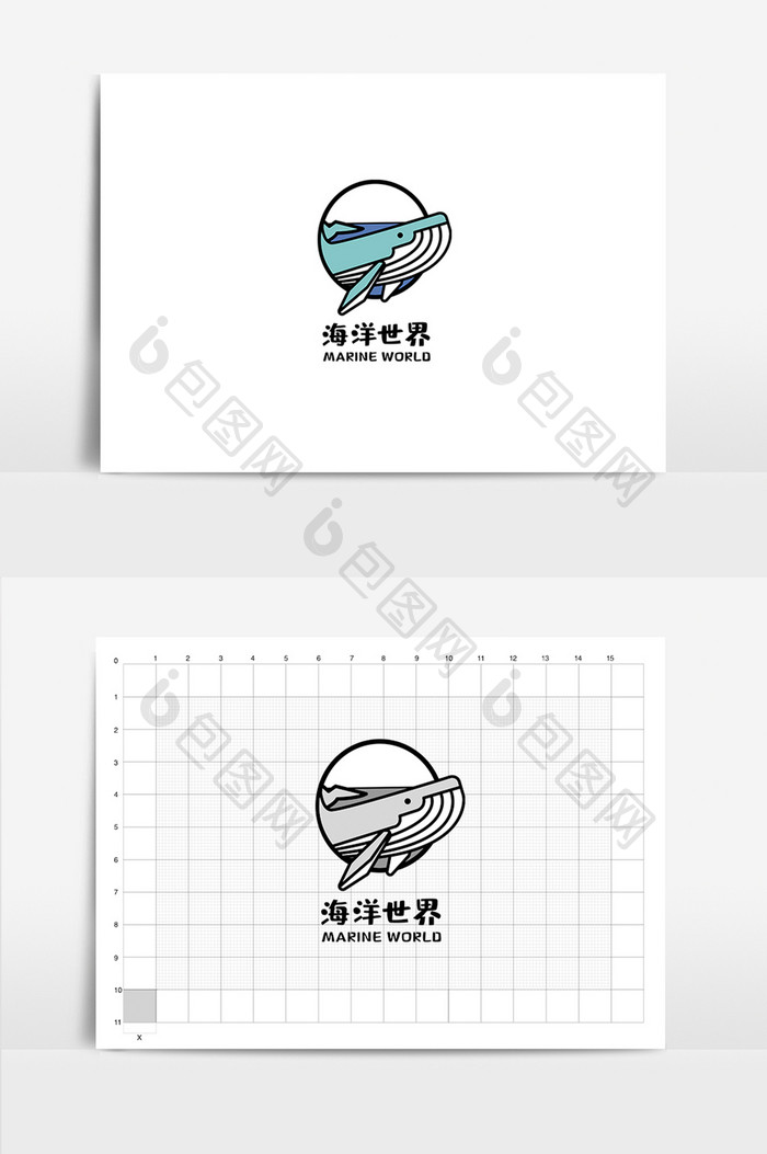 蓝色鲸鱼海洋世界VI标志logo设计