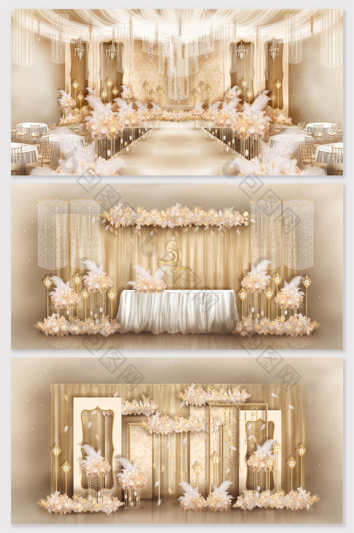 欧式香槟色手绘婚礼效果图图片图片