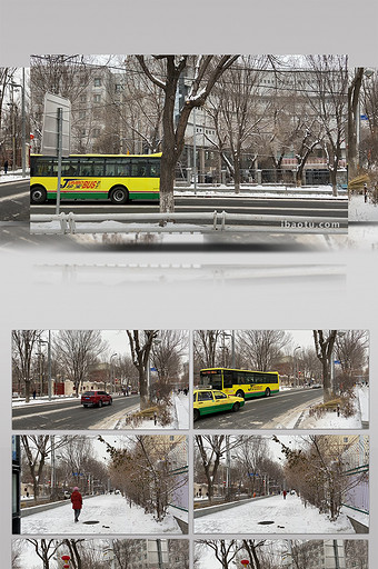 新疆冬天下雪街头马路车流实拍视频图片