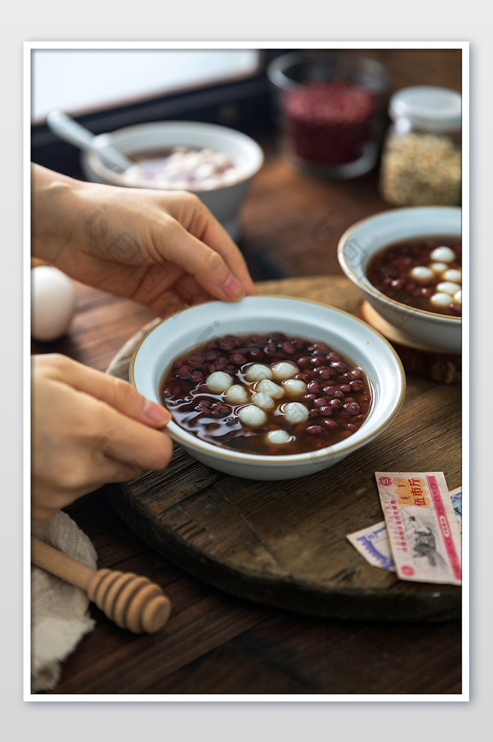 中式美食红豆粥摄影图片