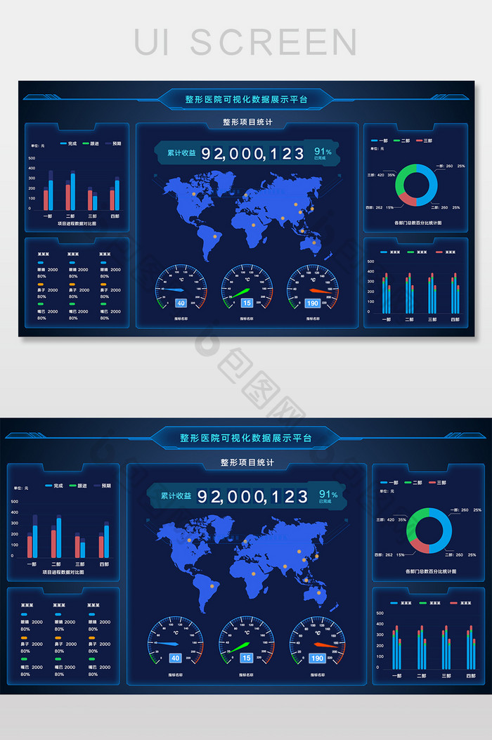 蓝色整形医院可视化数据展示平台网页界面