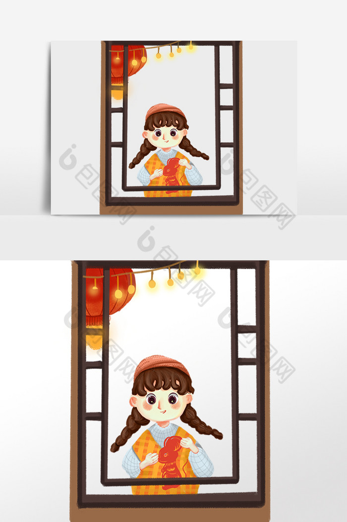 春节习俗贴窗花插画图片图片