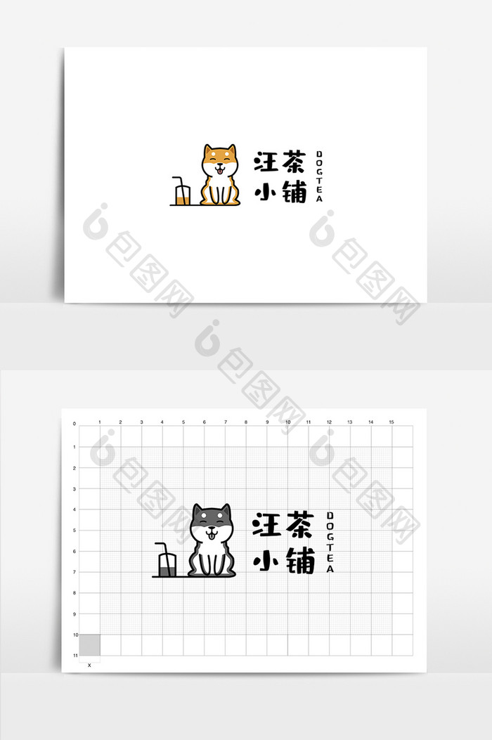 日式柴犬奶茶店标志LOGO设计