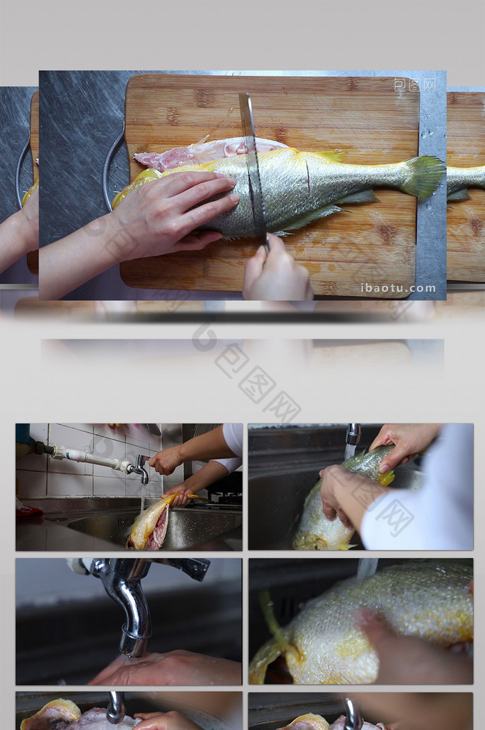 高清做饭做鱼加工视频素材