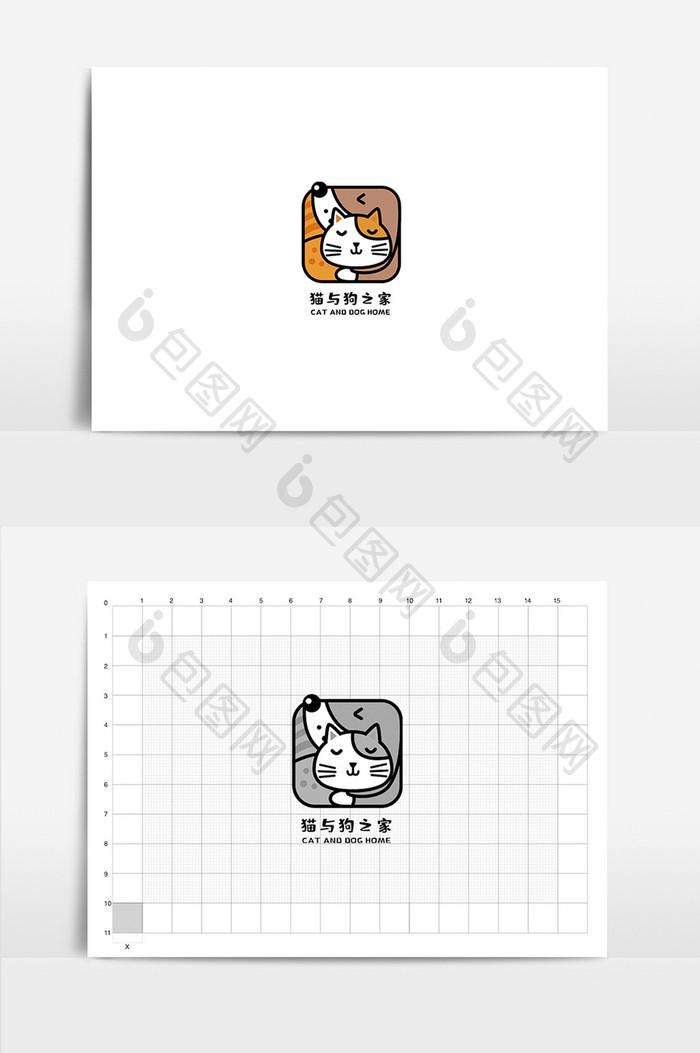 可爱猫狗之家宠物店标志LOGO设计