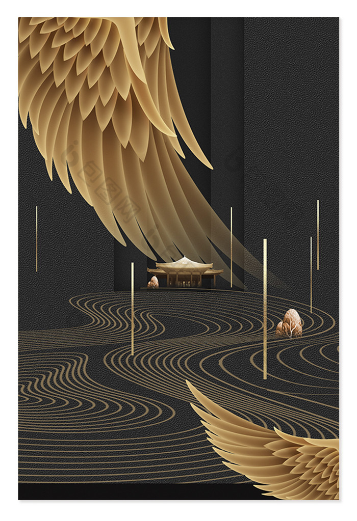 深色调金色翅膀背景图片