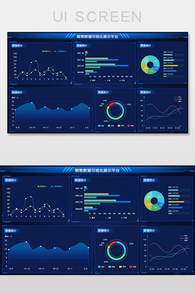 蓝色销售数据可视化展示平台网页UI界面