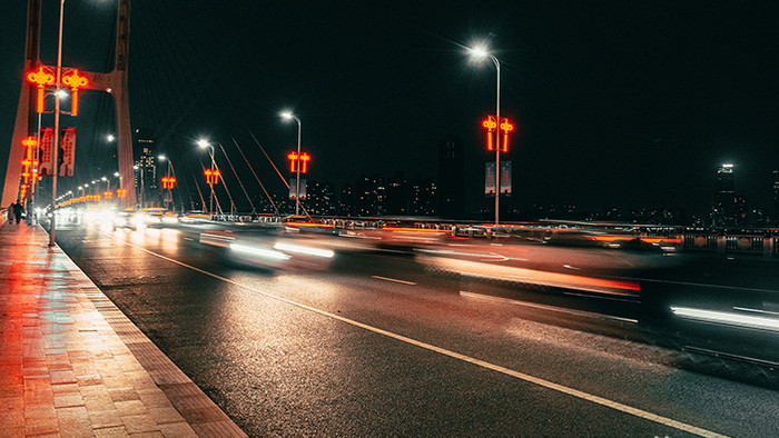 南昌地标建筑八一桥澄清色夜景车流延时