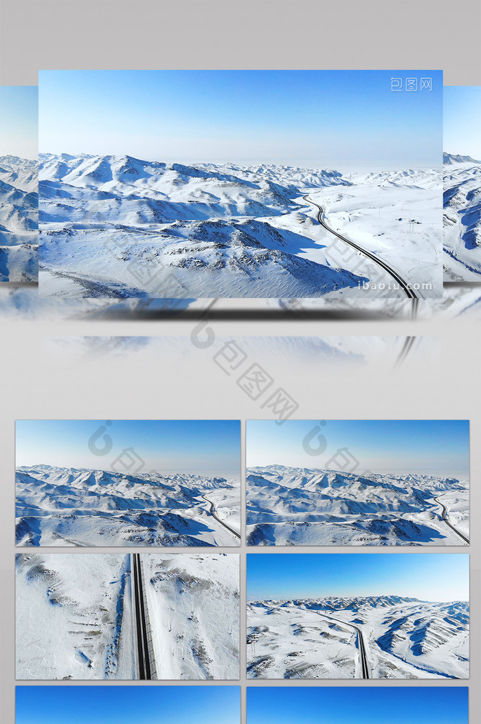 航拍新疆阿勒泰公路雪山雪景Vlog素材