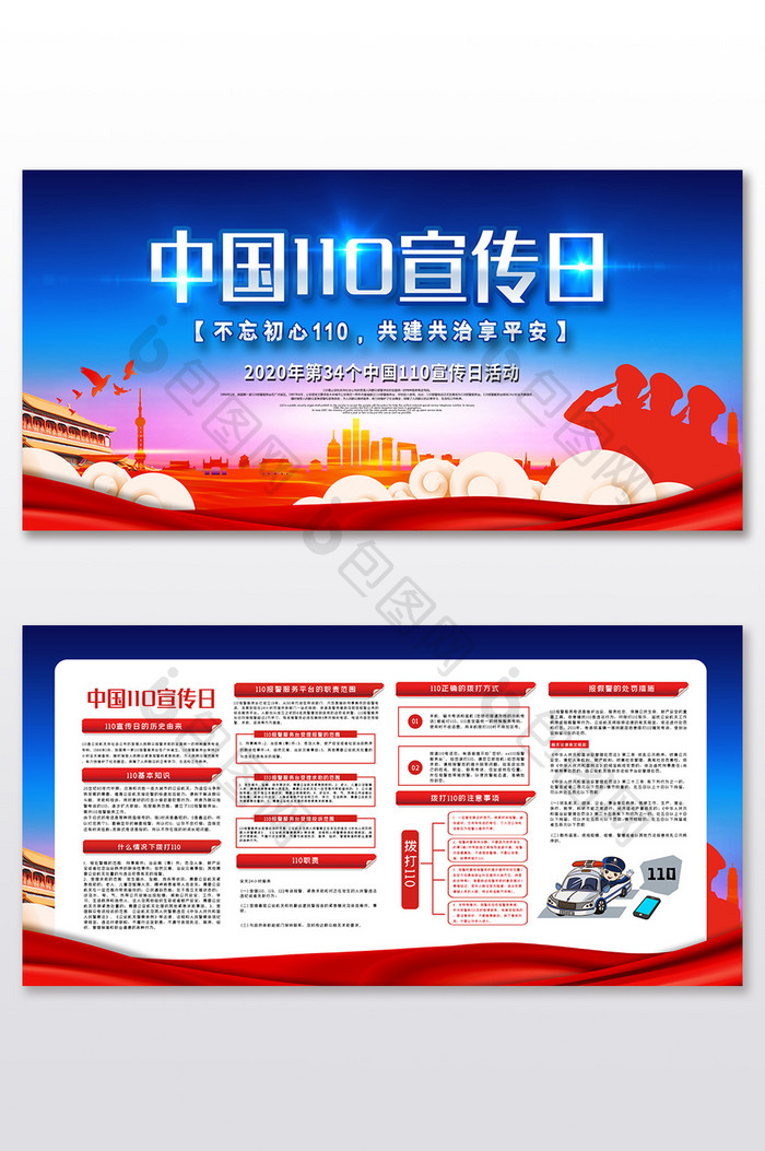 蓝色高端中国110宣传日二件套展板