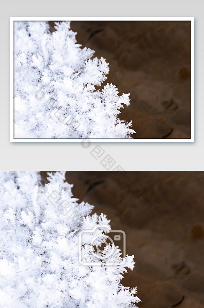 冬季流水旁的白色结晶雪花图片图片