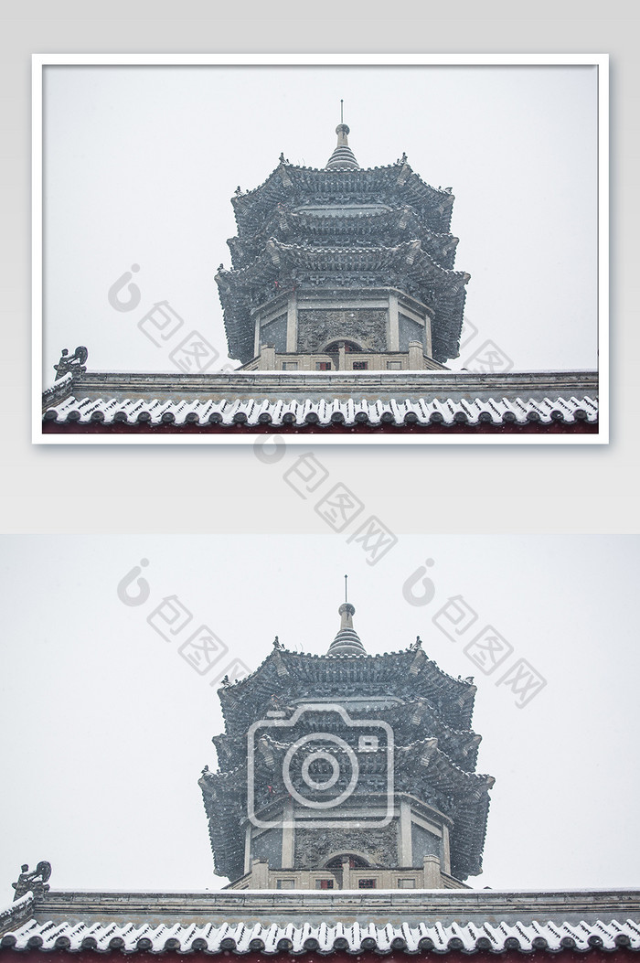 北京特色亭台雪景摄影图片