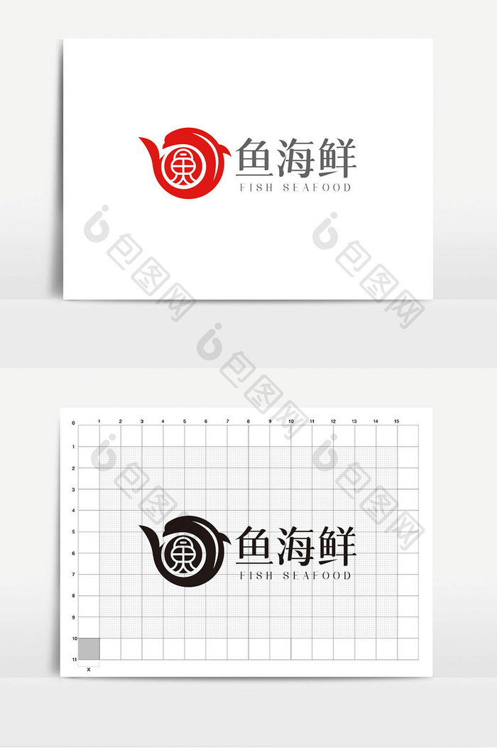 大气简约鱼图形餐饮海鲜logo标志