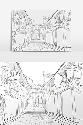 古风街道简笔画图片