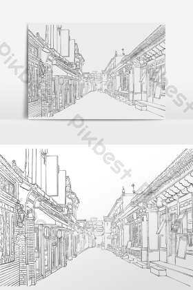 素描古街区古街道