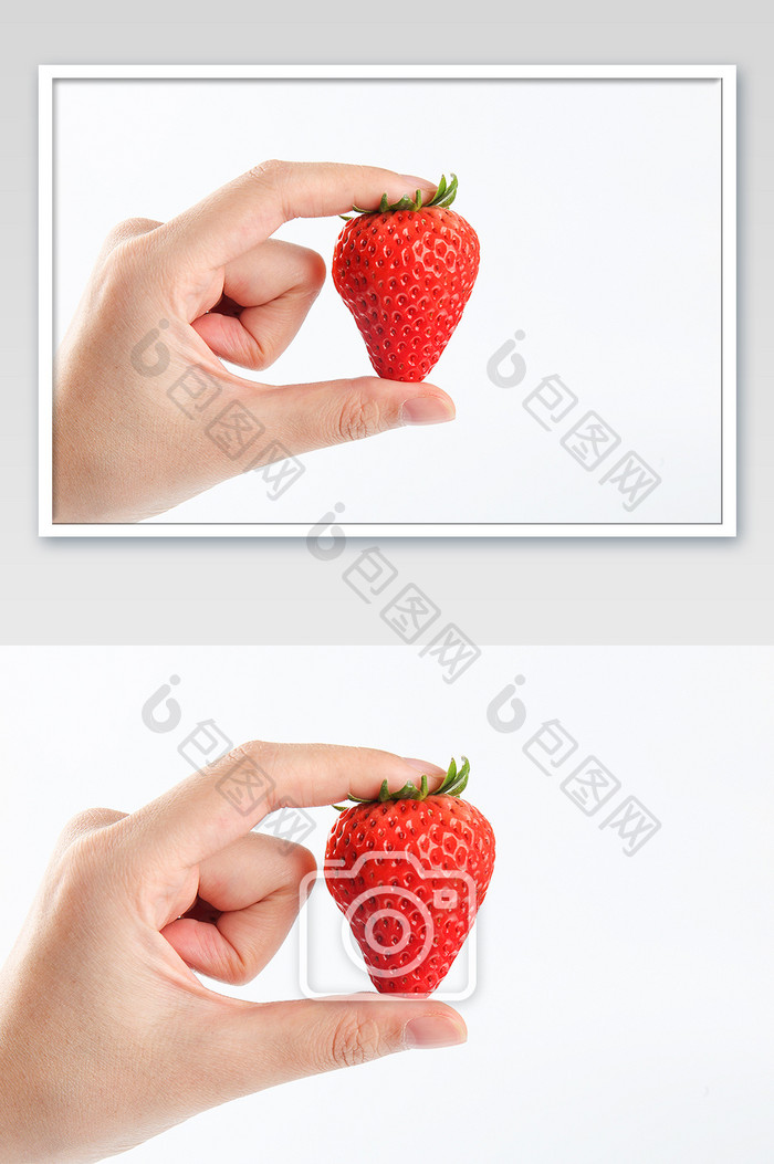 用手拿着的草莓白色背景