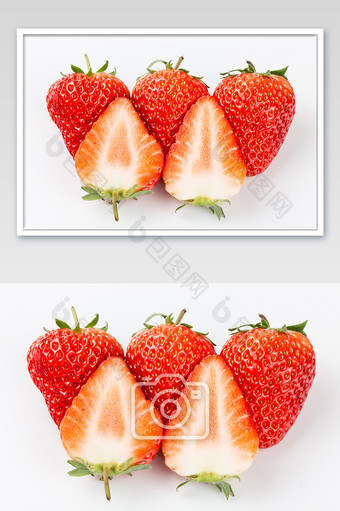 草莓切半水果果肉白色背景图片