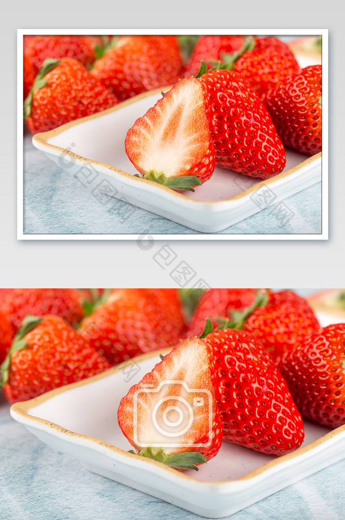 红色草莓切半果肉水果健康