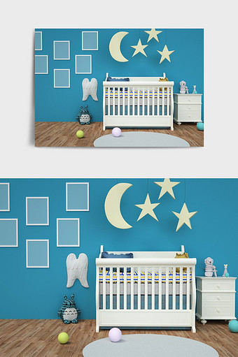 蓝色C4D电商婴幼儿家居用品海报场景图片