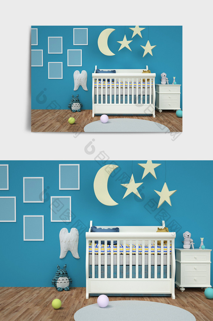 蓝色C4D电商婴幼儿家居用品海报场景