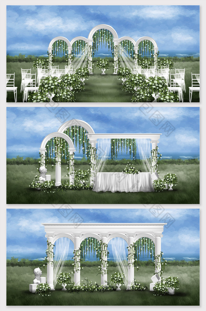 婚礼背板手绘婚礼效果图手绘婚礼图片