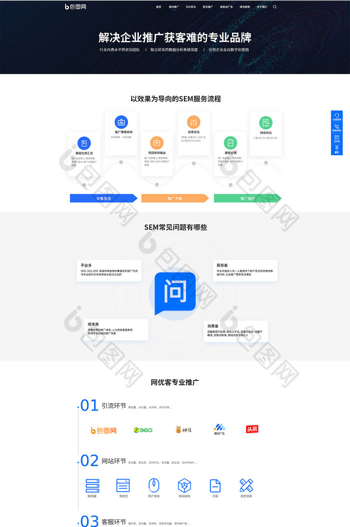 蓝色科技扁平企业官网营销界面竞价推广