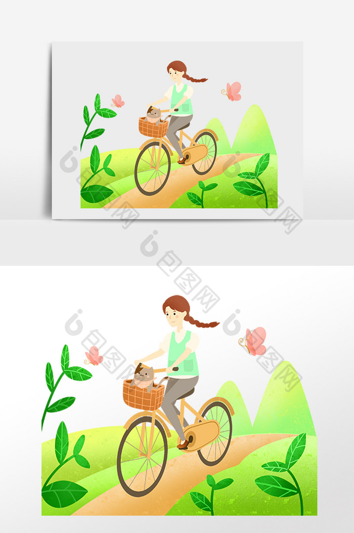 立春春天小女孩骑单车
