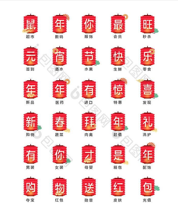 春节灯笼喜庆电商APP文字图标icon